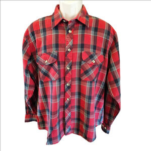Vintage High Sierra by Mervyns red black plaid button up flannel L ^
